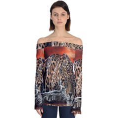 Nature With Tiger Off Shoulder Long Sleeve Top by Sparkle