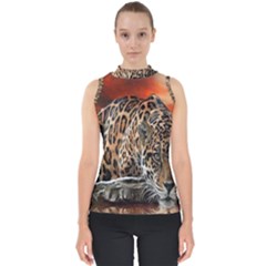 Nature With Tiger Mock Neck Shell Top by Sparkle