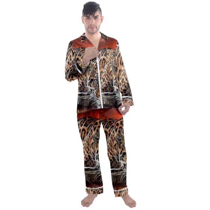 Nature With Tiger Men s Long Sleeve Satin Pyjamas Set