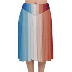 Blue,white Red Velvet Flared Midi Skirt