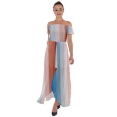 Blue,white Red Off Shoulder Open Front Chiffon Dress by Sparkle