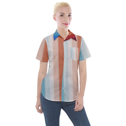 Blue,white Red Women s Short Sleeve Pocket Shirt by Sparkle