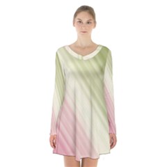 Pink Green Long Sleeve Velvet V-neck Dress by Sparkle