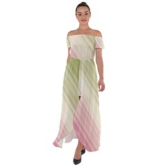 Pink Green Off Shoulder Open Front Chiffon Dress by Sparkle