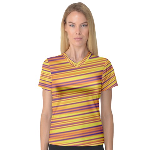 Orange Strips V-neck Sport Mesh Tee by Sparkle