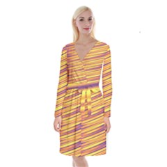 Orange Strips Long Sleeve Velvet Front Wrap Dress