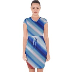 Blue White Capsleeve Drawstring Dress  by Sparkle