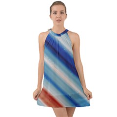 Blue White Halter Tie Back Chiffon Dress