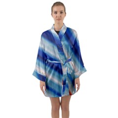 Blue White Long Sleeve Satin Kimono by Sparkle