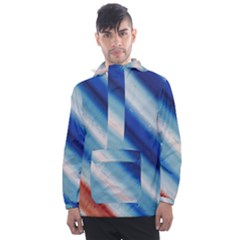 Blue White Men s Front Pocket Pullover Windbreaker by Sparkle