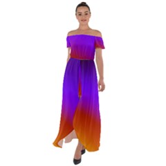 Violet Orange Off Shoulder Open Front Chiffon Dress by Sparkle