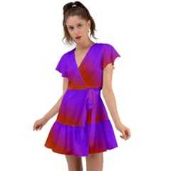 Violet Orange Flutter Sleeve Wrap Dress by Sparkle