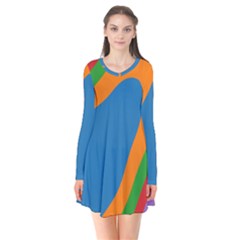 Rainbow Road Long Sleeve V-neck Flare Dress