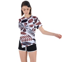 Shiny Leafs Asymmetrical Short Sleeve Sports Tee