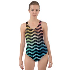 Digital Waves Cut-out Back One Piece Swimsuit by Sparkle