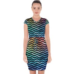 Digital Waves Capsleeve Drawstring Dress  by Sparkle