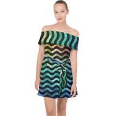 Digital Waves Off Shoulder Chiffon Dress by Sparkle