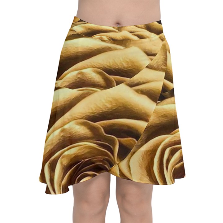 Gold Roses Chiffon Wrap Front Skirt