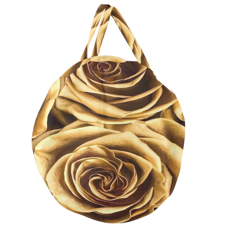 Gold Roses Giant Round Zipper Tote