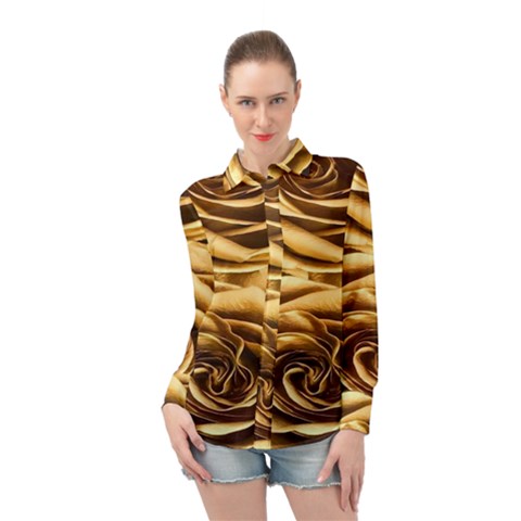 Gold Roses Long Sleeve Chiffon Shirt by Sparkle