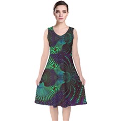 Fractal Flower V-neck Midi Sleeveless Dress  by Sparkle