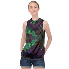 Fractal Flower High Neck Satin Top