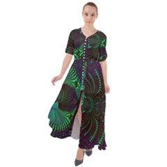 Fractal Flower Waist Tie Boho Maxi Dress