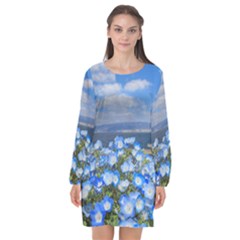 Floral Nature Long Sleeve Chiffon Shift Dress  by Sparkle