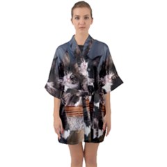 Cats Brothers Half Sleeve Satin Kimono  by Sparkle