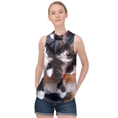 Cats Brothers High Neck Satin Top by Sparkle