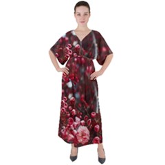 Red Floral V-neck Boho Style Maxi Dress by Sparkle