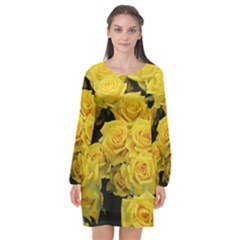 Yellow Roses Long Sleeve Chiffon Shift Dress  by Sparkle