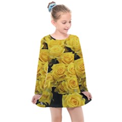 Yellow Roses Kids  Long Sleeve Dress by Sparkle