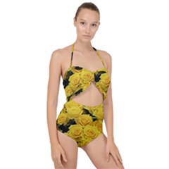 Yellow Roses Scallop Top Cut Out Swimsuit by Sparkle