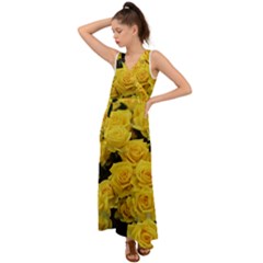 Yellow Roses V-neck Chiffon Maxi Dress by Sparkle