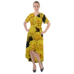 Yellow Roses Front Wrap High Low Dress by Sparkle