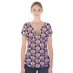 Eyes Cups Short Sleeve Front Detail Top by Sparkle