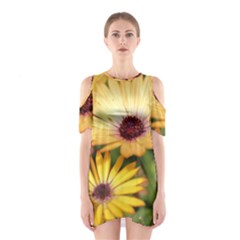 Yellow Flowers Shoulder Cutout One Piece Dress