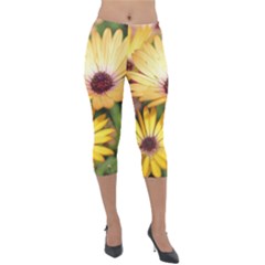 Yellow Flowers Lightweight Velour Capri Leggings  by Sparkle