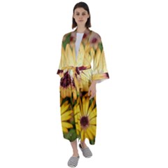 Yellow Flowers Maxi Satin Kimono