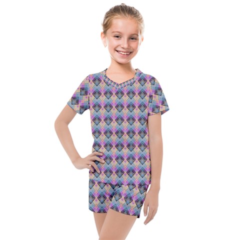 Pink And Blue Kids  Mesh Tee And Shorts Set by Sparkle