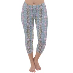 Summer Florals In The Sea Pond Decorative Capri Winter Leggings 