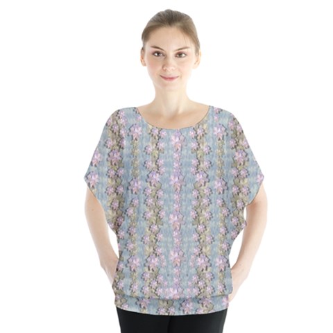 Summer Florals In The Sea Pond Decorative Batwing Chiffon Blouse by pepitasart