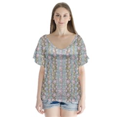 Summer Florals In The Sea Pond Decorative V-neck Flutter Sleeve Top by pepitasart