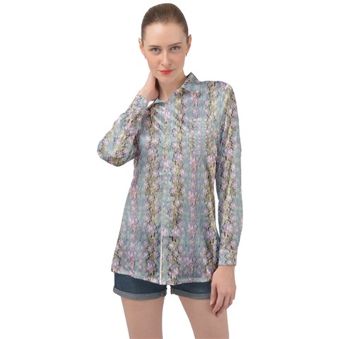 Summer Florals In The Sea Pond Decorative Long Sleeve Satin Shirt by pepitasart