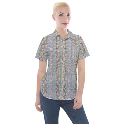 Summer Florals In The Sea Pond Decorative Women s Short Sleeve Pocket Shirt by pepitasart