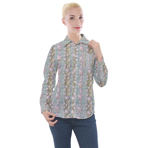 Summer Florals In The Sea Pond Decorative Women s Long Sleeve Pocket Shirt by pepitasart