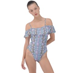 Summer Florals In The Sea Pond Decorative Frill Detail One Piece Swimsuit by pepitasart