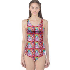 Blue Haired Girl Pattern Red One Piece Swimsuit by snowwhitegirl