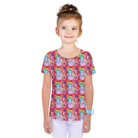 Blue Haired Girl Pattern Red Kids  One Piece Tee by snowwhitegirl